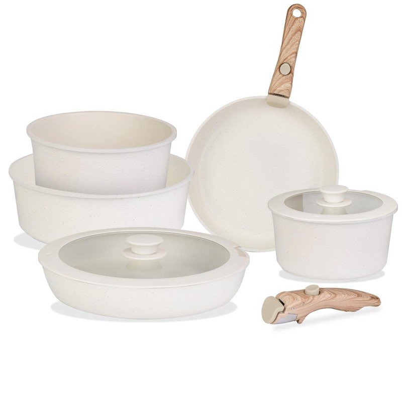 ChefPro 9Pcs Nonstick Aluminum Cookware Set with Detachable Handles