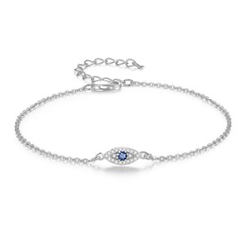 Dainty Gold Bracelets for Women, 14K Gold Evil Eye Bracelets Adjustable Cute Bracelet Evil Eye Jewelry (Silver)