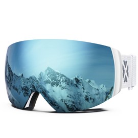 MAXJULI Ski Goggles Men Women,OTG Snow Goggles with Magnetic Interchangeable Anti-Fog HD Lens UV Protection M6(White Frame/Sapphire Iridium Lens)