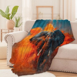 Elephant Fire Art Throw Blanket for Boys Girls Kids Adults Women, Fuzzy Warm Soft Cozy Flannel Blankets Gifts for Bedroom, Couch, Travel, Home Decor 50x60 in