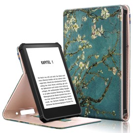 JUNJIU Funda Plegable para Nuevo Kindle (Versión 11.ª Generación 2022), con Encendido/Apagado Automático, Funda Ligera con Correa de Mano,Flor de Albaricoque