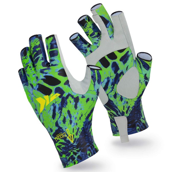 KastKing Sol Armis Sun Gloves UPF50+ Fishing Gloves UV Protection Gloves Sun Protection Gloves Men Women for Outdoor, Kayaking, Rowing (J: Blue Tang Prym1, Large-X-Large)