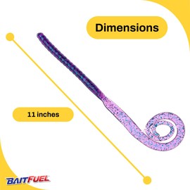 BAITFUEL C-Mac Classic Curly Tail Big Bass Lure Infused with Supercharged X55 Formula Gel | 11-Inch, Junebug (PN: X34503)