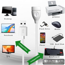 NSGWKZD White USB Extension Cable 3.3 FT 2-Pack, USB 2.0 Extender Cord 2A Fast Charging and Data Transfer