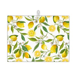 UIUPRO Lemon Fruits Dish Drying Mat,Flowers Leaves Drying Rack Pad Countertop Dishes Ultra Absorbent Microfiber Kitchen Counter Mat for Coffee Countertop Decor 18x24 Inch