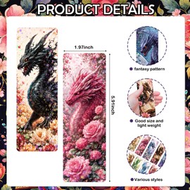 Zaamwoyy 48Pcs Floral Dragon Bookmarks, Fantasy Paper Bookmark Set with Shimmer Finish, Bookish Bulk Page Markers for Book Lovers, Mythical Reading Gifts & Accessories for Library, Students, Teachers