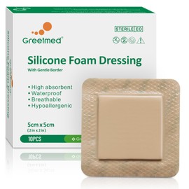 Silicone Foam Dressing 2x2 Inch with Border - 10 Pack Adhesive Waterproof Bandages for Wound - High Absorbency Big Foam Pad Bandaids - Medical Grade Wound Dressing
