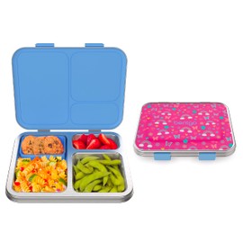 Bentgo® Kids Stainless Steel Prints Leak-Resistant Lunch Box - Bento-Style with Updated Latches, 3 Compartments & Bonus Container - Eco-Friendly, Dishwasher Safe, BPA-Free (Rainbows & Butterflies)