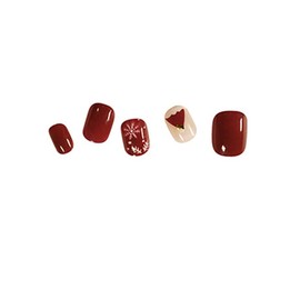 24PCS Christmas Short False Nails with Glue Stickers,Coffin Full Cover Acrylic Nails Press on Nails no Glue,Red Snow Hat French Fake Nails Stick on Nails for Women and Girls Nail Art.