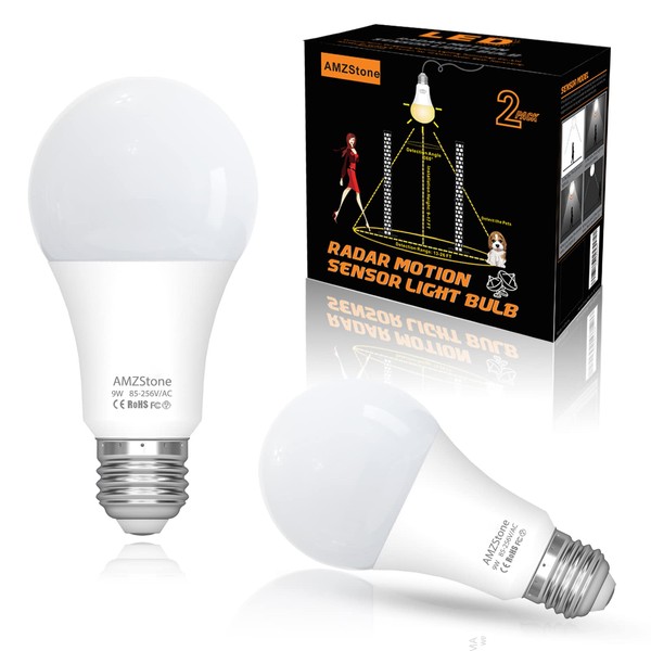 AMZ LED Radar Motion Sensor Light Bulb,2 Pack A19 9W
