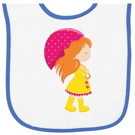 inktastic Girl in Raincoat, Girl with Umbrella, Orange Hair Baby Terry Cloth Bib White and Royal 460b3