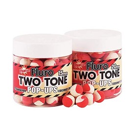 Dynamite Baits Fluro Two Tone Pop-ups 15mm (Strawberry / Coconut Cream (Red & White))