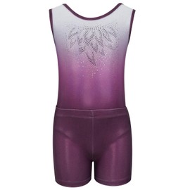 Gogokids Girls' Three Piece Gymnastics Set, Sleeveless Leotard with Shorts and Headband, Ballet Dancing Leotard Gymnastics Outfit with Sparkling for Girls, Sleeveless Jerseys for 3-12 Years, purple