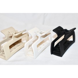 3.5 Inch 3 Pcs Neutral Colored Rectangle Hair Claw Clips for Thick Thin Hair for Women Girls Matte Nonslip Hair Clip Accessories Cream Tan Black (3 pcs in 1 pack)