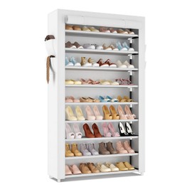 LANTEFUL Shoe Rack with Covers 10 Tier Tall Shoe Rack Organizer Large Capacity Shoe Shelf Storage 40 Pairs Space Saving Free Standing Shoe Storage Organizer for Closet, Entryway, Dorm, White