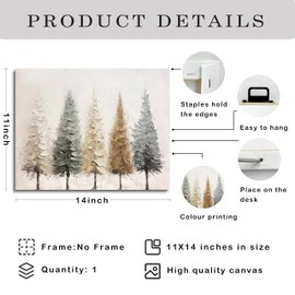 JWVK Ty-You-037 Prints Winter Christmas Pine Tree Framed Wall Art Canvas Decor Decorations, Christmas Tree Signs Sign, 14x11