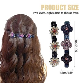 EnixwH Pack of 8 Sparkling Crystal Stone Braided Hair Clips, Hair Clips, Women's Flower Hair Clip with 3 Mini Hair Clips, Double Layer Hair Clips for Women Girls, Rhinestone Hair Clip