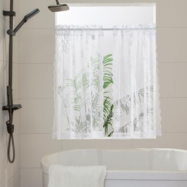 SEEKRIGHT White Lace Cafe Curtains 36 Inch Length Rod Pocket Privacy Sheer Short Kitchen Curtains 2 Panels Set Light Filtering Bathroom Small Window Curtains for RV Basement Laundry Camper, 26x36