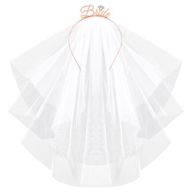 BOFUNX Bride Headband with Veil Wedding Bride JGA Hen Night Accessories for Women JGA Bride Wedding Hen Party Bachelorette Party, Bride