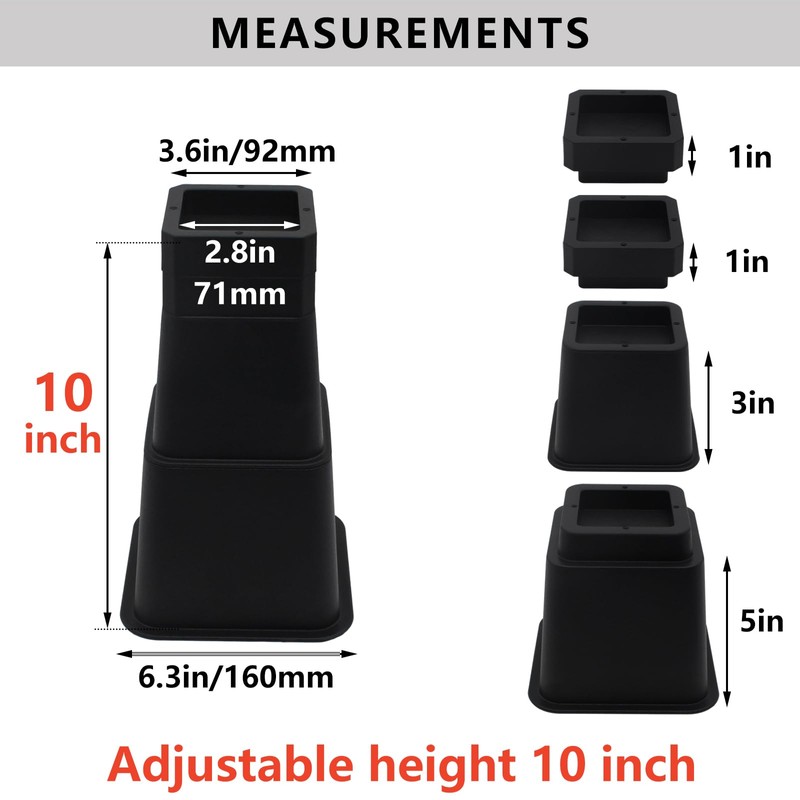 HANIHUA Adjustable Bed Risers 10 inch Heavy Duty (Set of