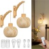 NookNova Set of 2 Wall Sconces Boho Woven Rattan Wall