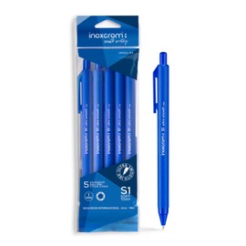 inoxcrom: S1 Retractable Ballpoint Pen Soft Writing Comfortable Grip Medium Tip (1mm) Bag 5 Pens Blue Ink