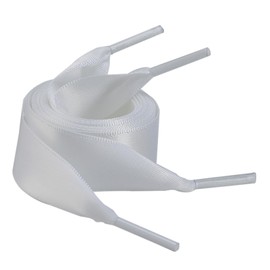 5Chaos Ribbon Satin Shoelaces, Silk Sheer Pink Boot Laces for Women Kids Girls Men, Funny Solid Color Shoestring (White, 59" (150cm))