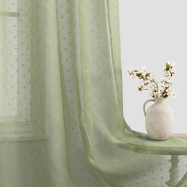 Polka Dots Sage Green Sheer Curtains 63 Inch Length for Bedroom Grommet Textured Semi Sheer Curtains Farmhouse Privacy Window Drapes for Teen Kids Room Nursery Cabin Cottage Decor 2 Panels Set 52x63
