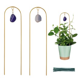 2 Pcs 16 Inch Arch Trellis with Agate and Moon Phase Trellis for Climbing Plants Gold Trellis for Potted Plants Indoor Trellis for Climbing Plants Support Small House Plant Trellis for Hoya,Flower