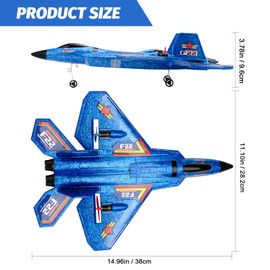 ANTSIR Remote Control Plane RTF F-22 Raptor, 2.4Ghz 6-axis Gyro RC Airplane with Light Strip, Jet Fighter Toy Gift for Kids Beginner (Blue)