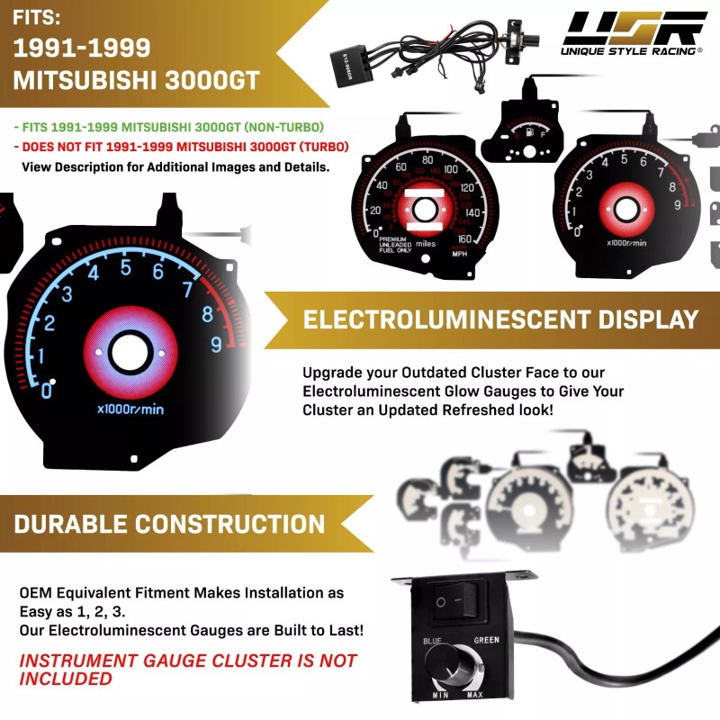 Unique Style Racing (USR) RED Glow Gauge Black Overlay For