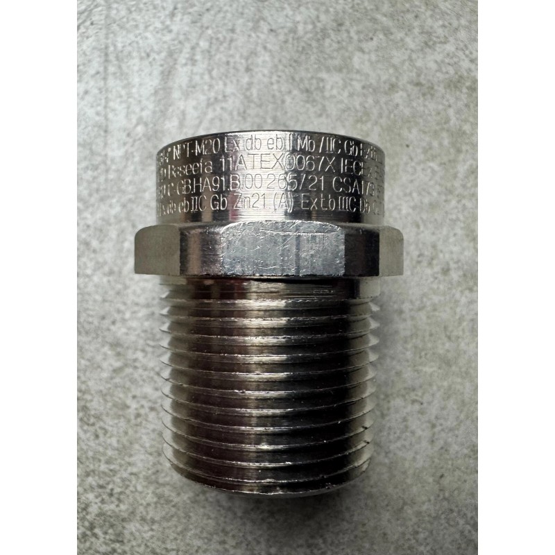 HAWKE 476/3/4NPT/M20 Exd Brass Nickel Plated Adaptor 3/4" NPT Male