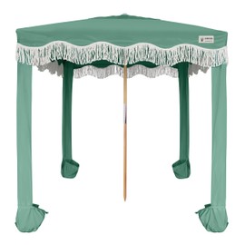 AMMSUN Beach Cabana with Fringe, 6'×6' Boho Beach Canopy with Tassels, Easy Set up & Premium Wood Pole, Cabana Tent with Sand Pockets, Instant Sun Shade for Sand, Garden, Patio, Mint Green