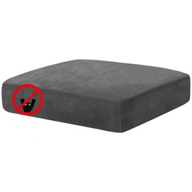 MAXIJIN Velvet Stretch Cushion Cover Fitted Plush Couch Cushion Slipcovers 1 Pack Arm Chair Seat Cushion Cover for Individual Cushion Sofa Chair with Elastic Bottom (Chair Cushion, Gray)