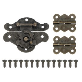 PATIKIL Small Hinges for Wooden Box, Vintage Engraved Hasp Latch Hook with Mounting Screws & for Jewelry Box Suitcase Toolbox Decoration (65x52mm), Bronze