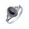 BAGHIMI Oval Ring Made of 925 Sterling Silver, Onyx