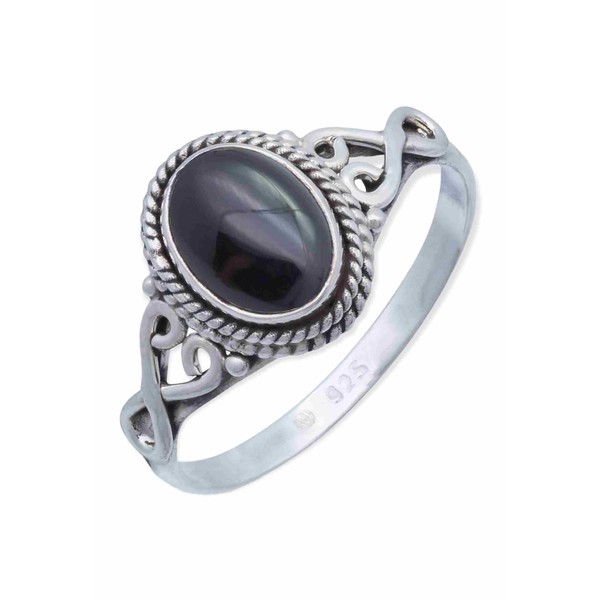 BAGHIMI Oval Ring Made of 925 Sterling Silver, Onyx