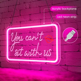 Sneignon You Can’t Sit With Us Neon Sign – Pink LED Neon Wall Sign for Bedroom, Teen Girls Room, Dorm, Vanity or Party – Aesthetic Neon Sign with Lips Icon – USB Powered Neon Light Room Decor Gift