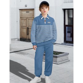 KANGKANG Toddler Boy Clothes, 4T Boys Clothes Two Piece Quarter Zip Collar Striped Sweatshirt Pullover Top and Solid Jogger Pants with Pocket Winter Fall Outfits Set