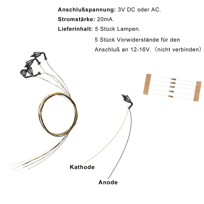 Evemodel 5pcs Model Railway 1:200 Lamps Outdoor Wall Lgihts Z