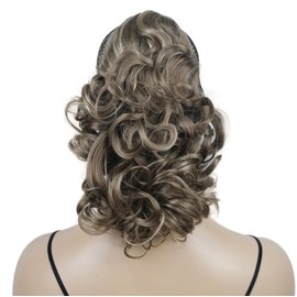 Lydell 12" Curly Wavy Ponytail Hairpiece Styled Clip In Claw Synthetic Hair Extension (AB16-613 Dark Blonde with Highlights)