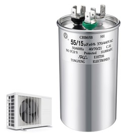55+15 uF±6% 370/440V CBB65 Dual Run Round Capacitor for AC Motor, HVAC Capacitor, Air Conditioner Replacement, Heat Pump, Fan Start, Condenser Straight Cool, UL Listed