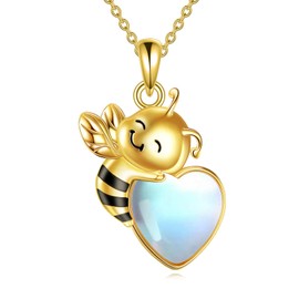 AINFQY Bee Necklace 925 Sterling Silver Love Moonstone Pendant Necklace Bee Jewelry Gifts for Women (Bee Moonstone)