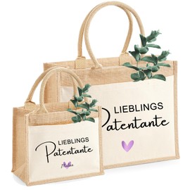 AMBERGER DESIGN by A&M Osterhage amd Jute-Tasche personalisiert Lieblingspatentante und Name | Geschenk-Tasche Tante OMA Freundin Wunschname | Nachhaltiger Jutebeutel