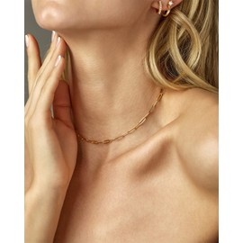 FUNEIA Gold Chain Choker Necklace for Women Gold-Plated Choker Chain Snake Chain Gold Beads Plates Choker Necklace Delicate Fashion Jewellery Gift for Women Girls, Brass