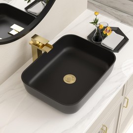 Lofeyo 20''x16'' White Vessel Sink with Black Rim 20 Inch Modern Rectangular Above Counter Bathroom Vanity Sink Porcelain Ceramic with High Gloss Finish