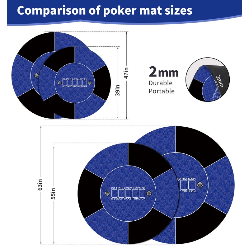 LERYG Round Poker Mat,39/47/55/63 inch 6-10 Person Texas Rubber Mat,