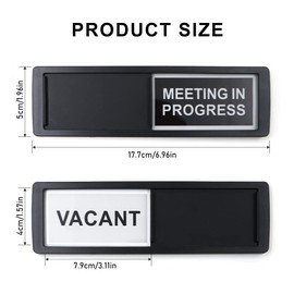 2Pieces Privacy Sign, Vacant/Meeting in Progress Sign, 7 x 2 Inch Door Sign for Office Conference, Tells Whether Room Vacant or In a Meeting, Slider Door Indicator Sign