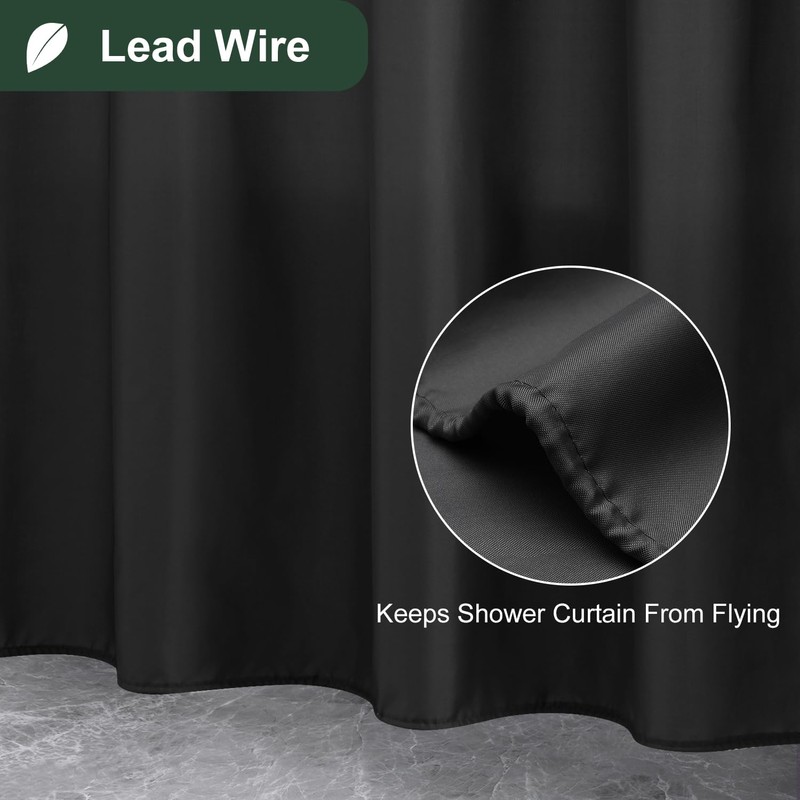 UFRIDAY Black Fabric Shower Curtain Liner 72 x 72 inches