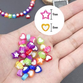 Pony Beads, 160 PCS Colorful Acrylic Heart and Star Shape Clear Pony Beads for Jewelry Making Bracelet Necklace (9 MM)